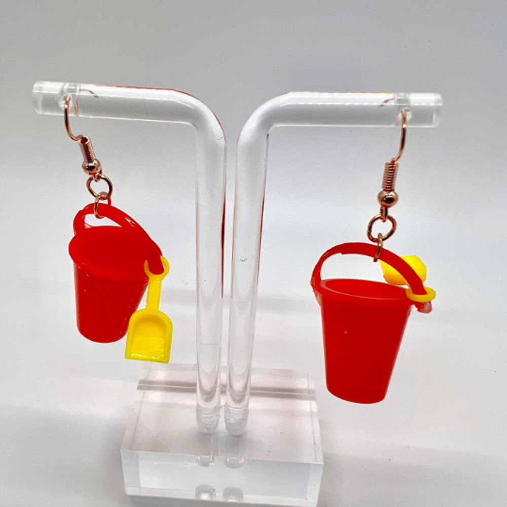 Red Sand Bucket Earrings - Vacation Earrings - Sand Pail Earring - Beach Earring